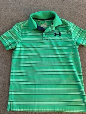 Under Armour Green Striped Polo with Navy Logo